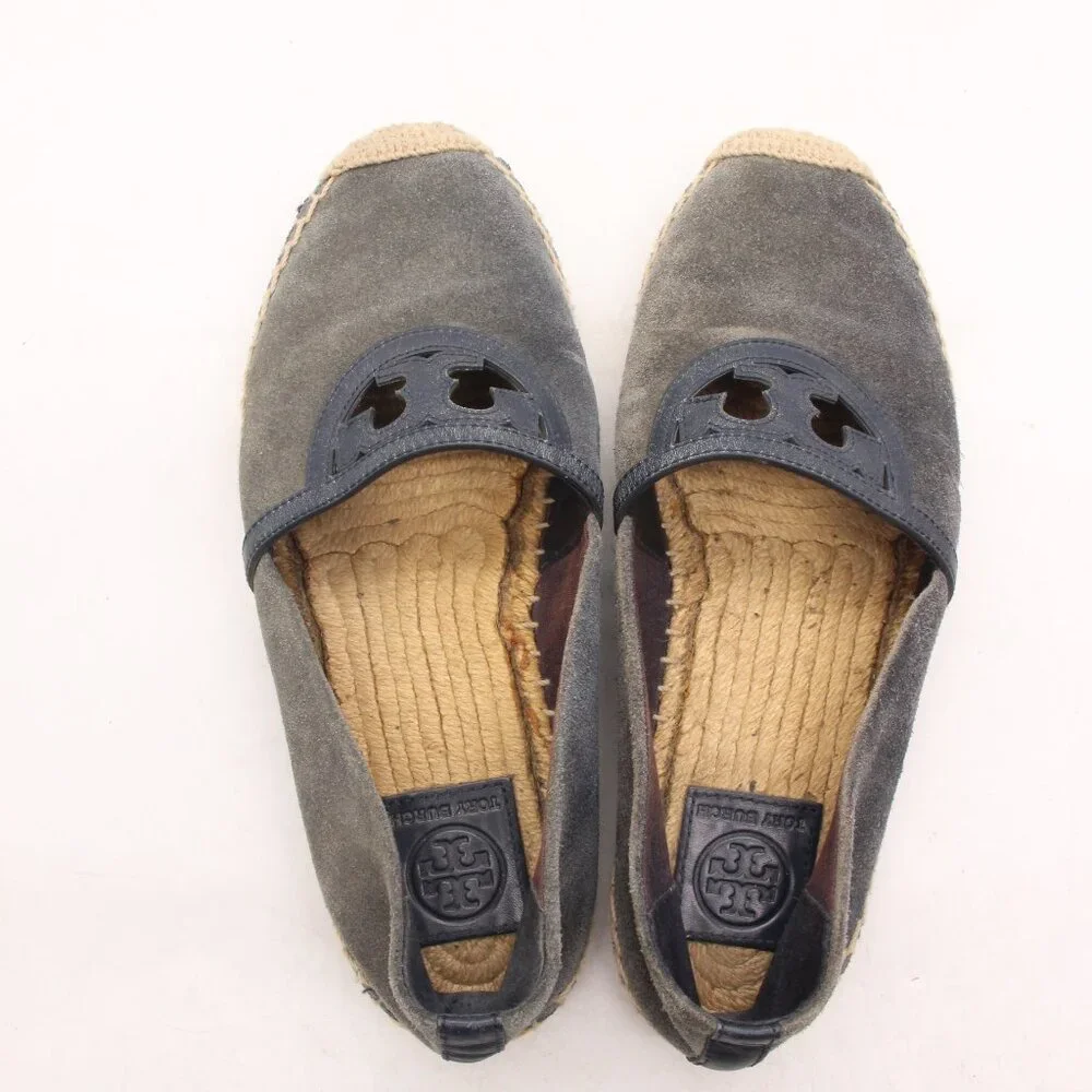Tory Burch Blue Suede Espadrille Womens Size 7.5 Loafers Slip on Shoes